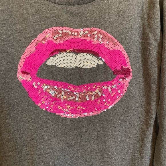 Juicy Couture Gray Hot Pink Sequin Lips Sweatshirt - Picture 5 of 11